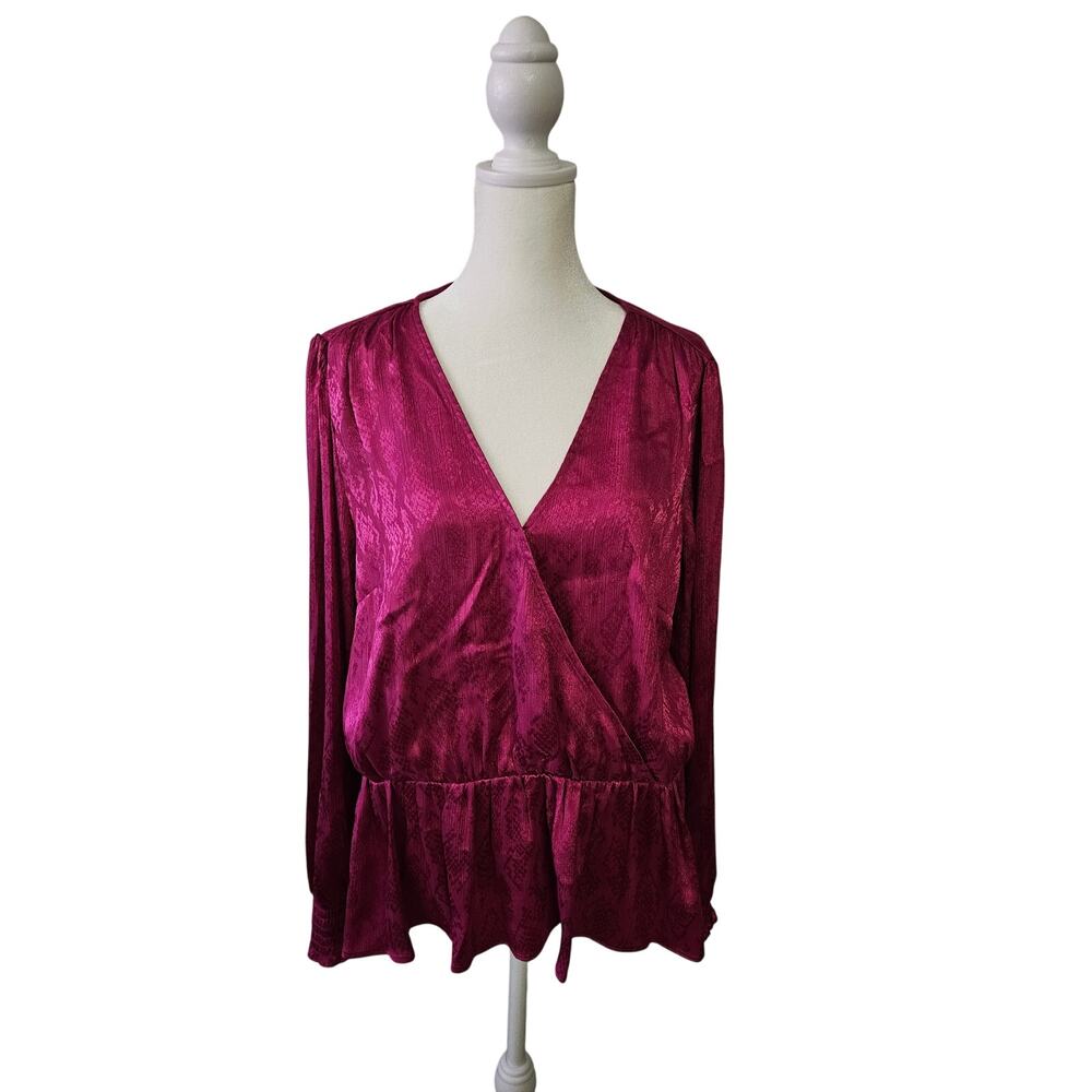 Michael Kors Fuchsia Jacquard Faux-Wrap Peplum Blouse - XL